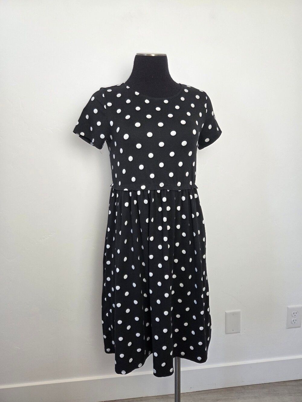 Les Amis Black & White Polka Dot Midi Dress Twee Teacher Modest Comfy Small